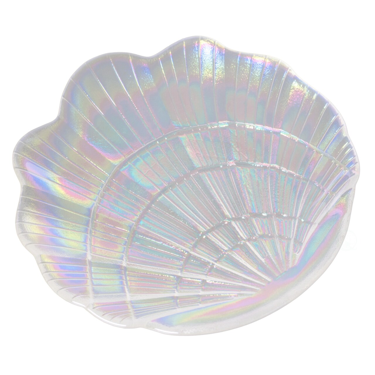 Fabulaxe Iridescent Glass Catchall Clam Shell Jewelry Tray Soap Holder Trinket Dish Ring Plate Vanity Organizer Bathroom Countertop Accent Coastal Inspired Bedroom Decor Piece and Nautical Display